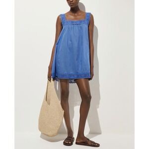 J.Crew Lace-trim Mini Beach Dress Sunwashed Sea Large Coverup Summer